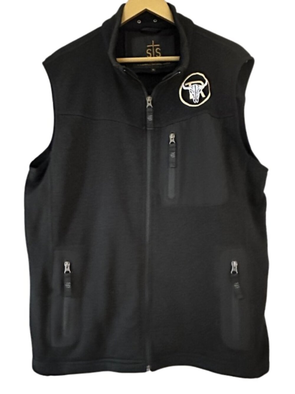STS Ranchwear Black Full Zip Vest Western Texas Embroidered Logo Country Ranch